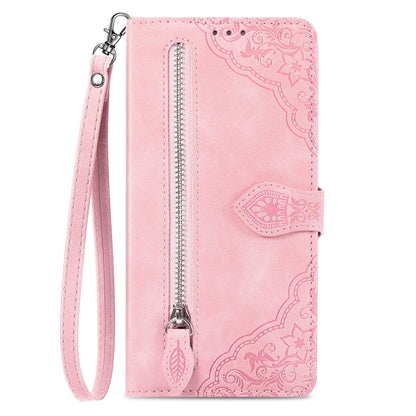For Samsung Galaxy S25+ 5G Embossed Flower Zipper Leather Phone Case(Pink) by buy2fix