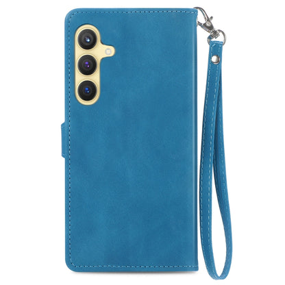 For Samsung Galaxy S25+ 5G Embossed Flower Zipper Leather Phone Case(Blue) by buy2fix