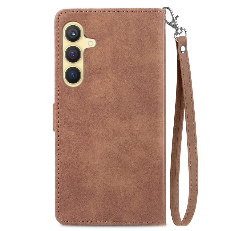 For Samsung Galaxy S25+ 5G Embossed Flower Zipper Leather Phone Case(Brown) by buy2fix
