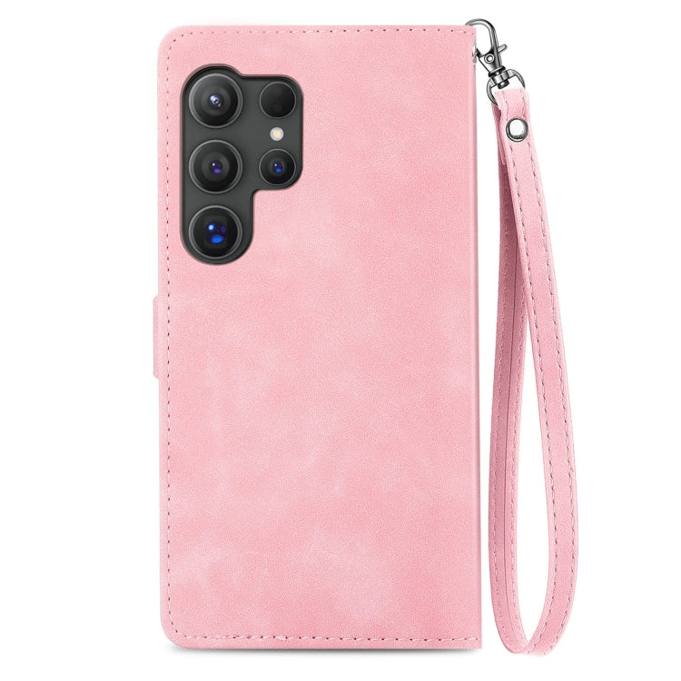 For Samsung Galaxy S25 Ultra 5G Embossed Flower Zipper Leather Phone Case(Pink) by buy2fix