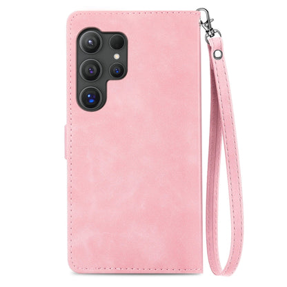 For Samsung Galaxy S25 Ultra 5G Embossed Flower Zipper Leather Phone Case(Pink) by buy2fix