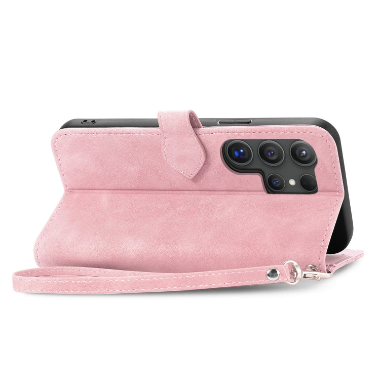 For Samsung Galaxy S25 Ultra 5G Embossed Flower Zipper Leather Phone Case(Pink) by buy2fix