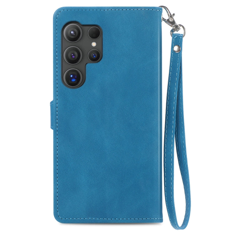 For Samsung Galaxy S25 Ultra 5G Embossed Flower Zipper Leather Phone Case(Blue) by buy2fix