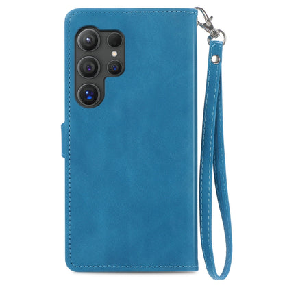 For Samsung Galaxy S25 Ultra 5G Embossed Flower Zipper Leather Phone Case(Blue) by buy2fix
