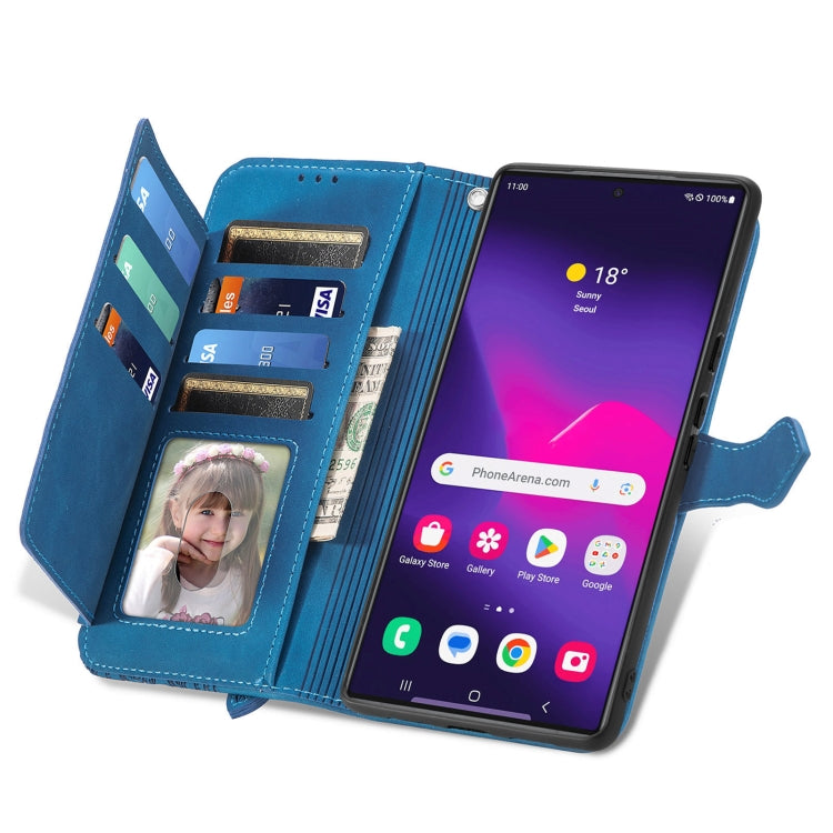 For Samsung Galaxy S25 Ultra 5G Embossed Flower Zipper Leather Phone Case(Blue) by buy2fix