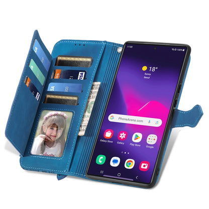 For Samsung Galaxy S25 Ultra 5G Embossed Flower Zipper Leather Phone Case(Blue) by buy2fix