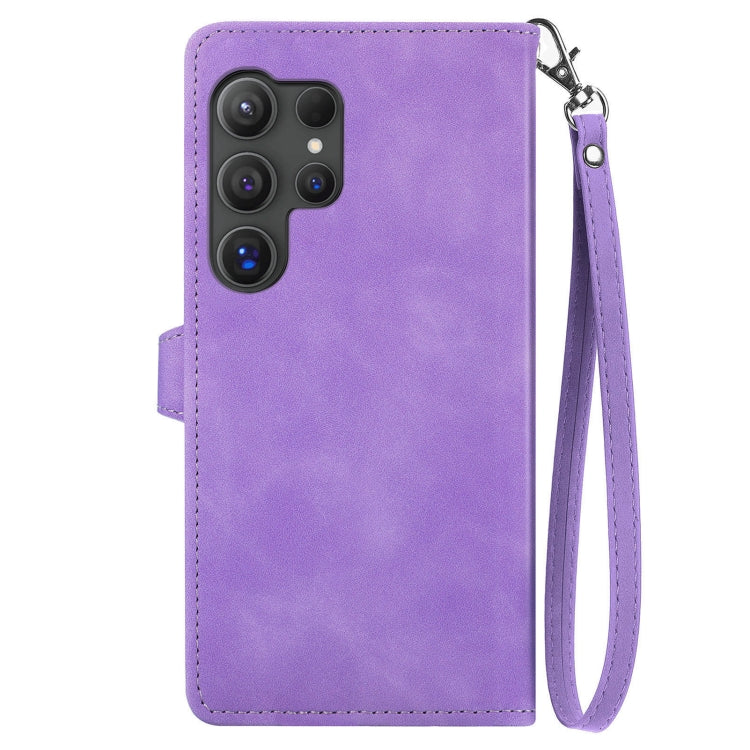 For Samsung Galaxy S25 Ultra 5G Embossed Flower Zipper Leather Phone Case(Purple) by buy2fix