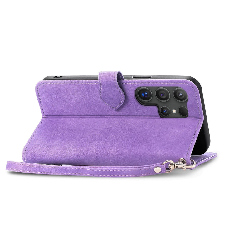For Samsung Galaxy S25 Ultra 5G Embossed Flower Zipper Leather Phone Case(Purple) by buy2fix