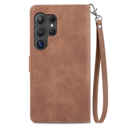 For Samsung Galaxy S25 Ultra 5G Embossed Flower Zipper Leather Phone Case(Brown) by buy2fix