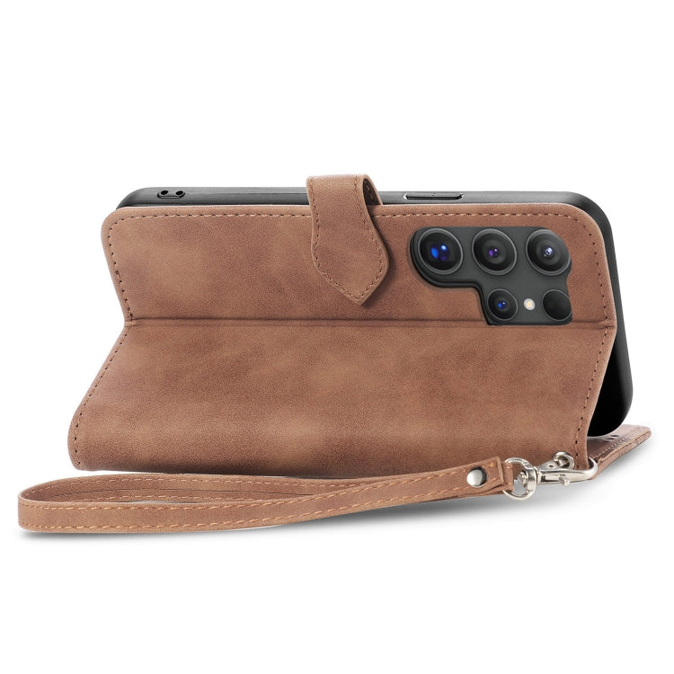 For Samsung Galaxy S25 Ultra 5G Embossed Flower Zipper Leather Phone Case(Brown) by buy2fix