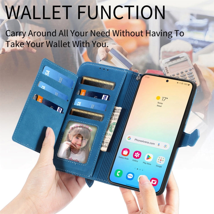 For Samsung Galaxy S25+ 5G Embossed Flower Zipper Leather Phone Case(Brown) by buy2fix