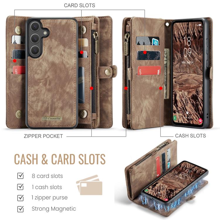 For Samsung Galaxy S25+ 5G CaseMe 008 Detachable Multifunctional Leather Phone Case(Brown) - Galaxy S25+ 5G Cases by CaseMe | Online Shopping UK | buy2fix