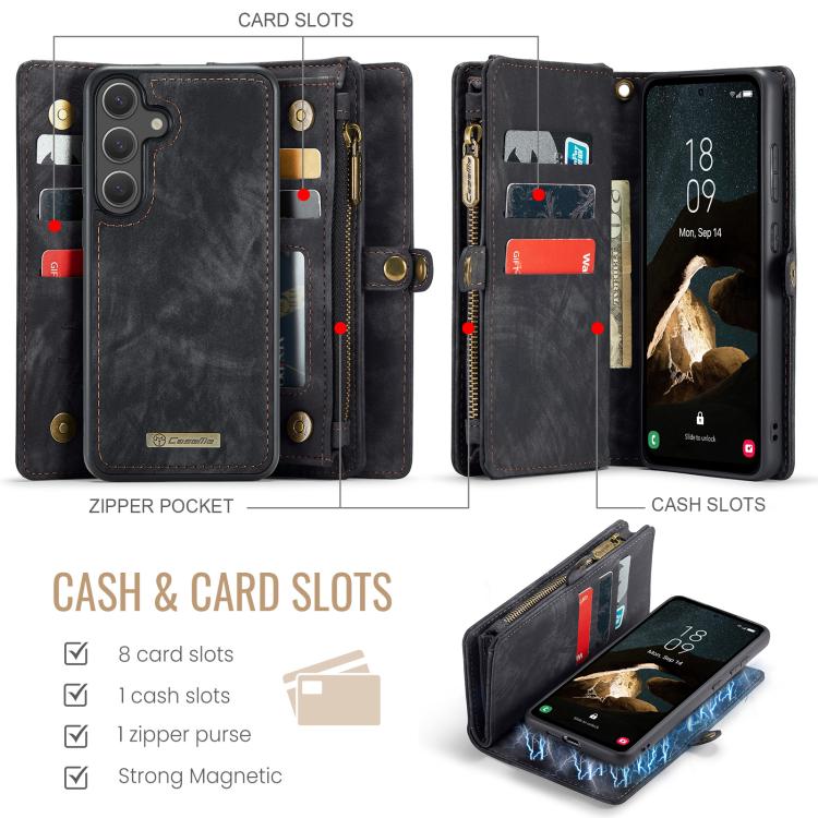 For Samsung Galaxy S25+ 5G CaseMe 008 Detachable Multifunctional Leather Phone Case(Black) - Galaxy S25+ 5G Cases by CaseMe | Online Shopping UK | buy2fix
