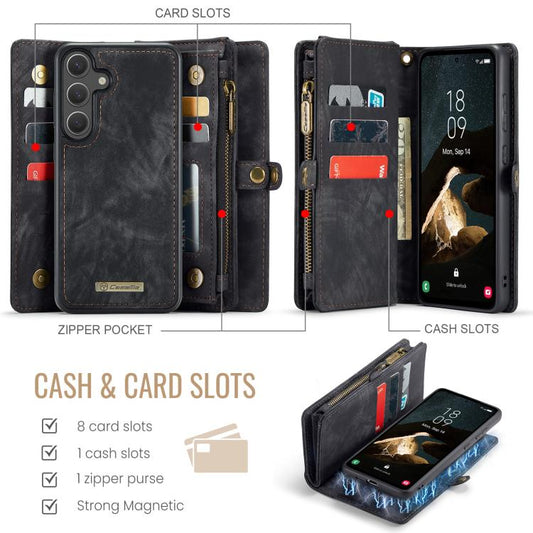 For Samsung Galaxy S25+ 5G CaseMe 008 Detachable Multifunctional Leather Phone Case(Black) - Galaxy S25+ 5G Cases by CaseMe | Online Shopping UK | buy2fix