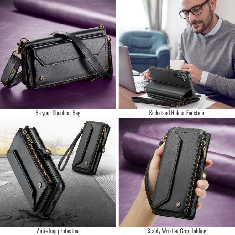 For Samsung Galaxy S25+ 5G CaseMe C36 Card Slots Zipper Wallet RFID Anti-theft Leather Phone Case(Black) - Galaxy S25+ 5G Cases by CaseMe | Online Shopping UK | buy2fix