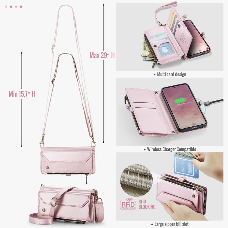 For Samsung Galaxy S25 5G CaseMe C36 Card Slots Zipper Wallet RFID Anti-theft Leather Phone Case(Pink) - Galaxy S25 5G Cases by CaseMe | Online Shopping UK | buy2fix