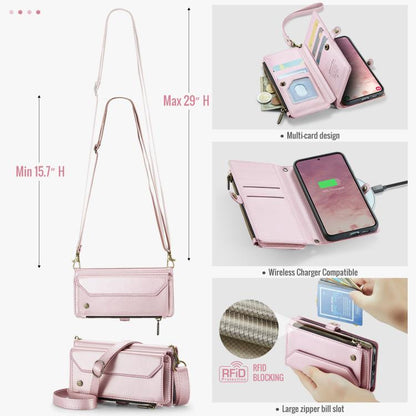 For Samsung Galaxy S25 5G CaseMe C36 Card Slots Zipper Wallet RFID Anti-theft Leather Phone Case(Pink) - Galaxy S25 5G Cases by CaseMe | Online Shopping UK | buy2fix