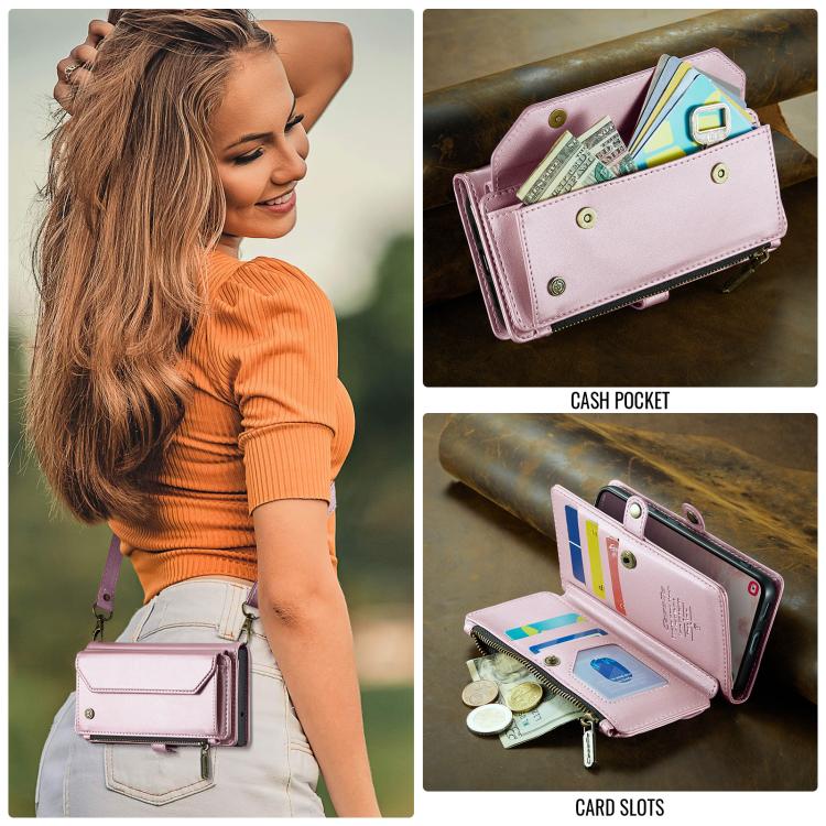 For Samsung Galaxy S25 5G CaseMe C36 Card Slots Zipper Wallet RFID Anti-theft Leather Phone Case(Pink) - Galaxy S25 5G Cases by CaseMe | Online Shopping UK | buy2fix