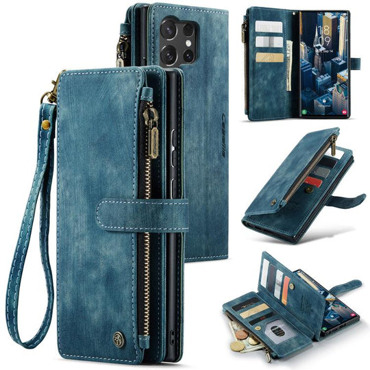 For Galaxy S25 Ultra 5G CaseMe C30 Card Slots Zipper Wallet Leather Phone Case(Blue)