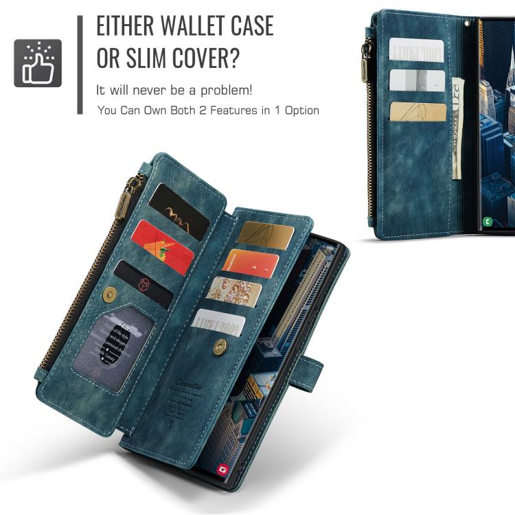 For Samsung Galaxy S25 Ultra 5G CaseMe C30 Card Slots Zipper Wallet Leather Phone Case(Blue) - Galaxy S25 Ultra 5G Cases by CaseMe | Online Shopping UK | buy2fix