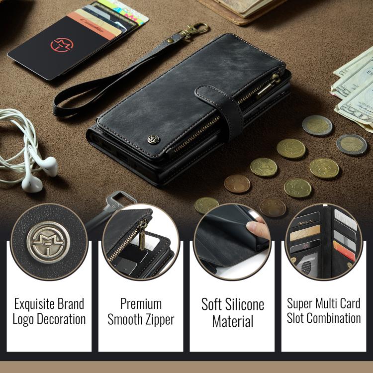 For Samsung Galaxy S25 Ultra 5G CaseMe C30 Card Slots Zipper Wallet Leather Phone Case(Black) - Galaxy S25 Ultra 5G Cases by CaseMe | Online Shopping UK | buy2fix