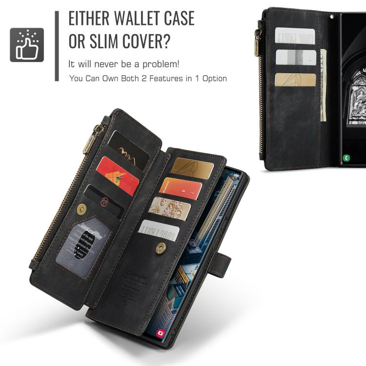 For Samsung Galaxy S25 Ultra 5G CaseMe C30 Card Slots Zipper Wallet Leather Phone Case(Black) - Galaxy S25 Ultra 5G Cases by CaseMe | Online Shopping UK | buy2fix