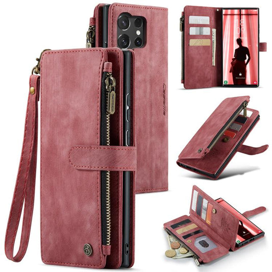 For Samsung Galaxy S25 Ultra 5G CaseMe C30 Card Slots Zipper Wallet Leather Phone Case(Red) - Galaxy S25 Ultra 5G Cases by CaseMe | Online Shopping UK | buy2fix