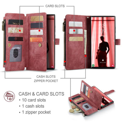 For Samsung Galaxy S25 Ultra 5G CaseMe C30 Card Slots Zipper Wallet Leather Phone Case(Red) - Galaxy S25 Ultra 5G Cases by CaseMe | Online Shopping UK | buy2fix