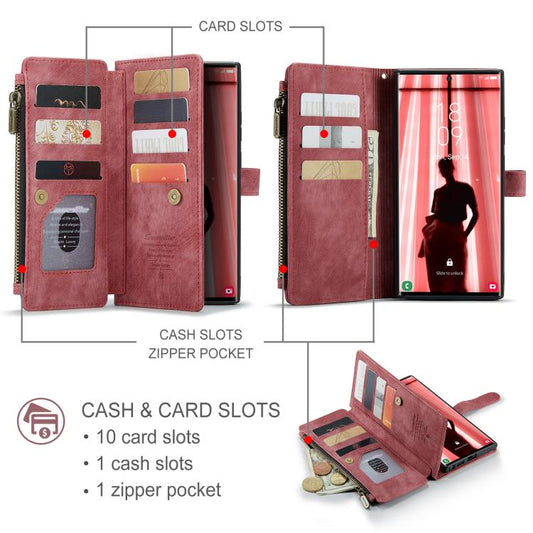For Samsung Galaxy S25 Ultra 5G CaseMe C30 Card Slots Zipper Wallet Leather Phone Case(Red) - Galaxy S25 Ultra 5G Cases by CaseMe | Online Shopping UK | buy2fix