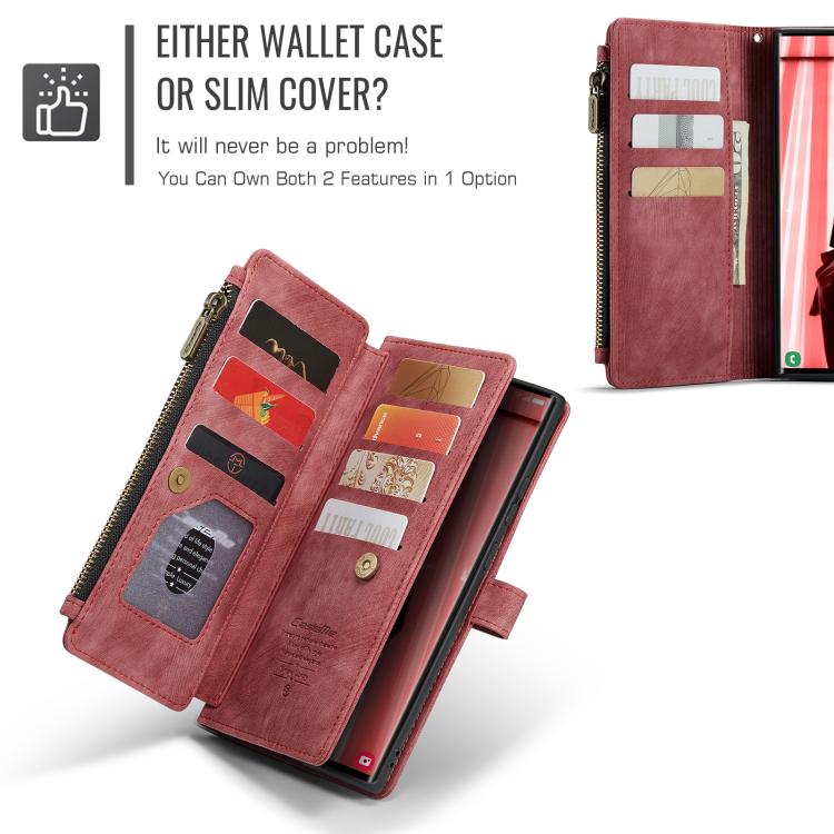 For Samsung Galaxy S25 Ultra 5G CaseMe C30 Card Slots Zipper Wallet Leather Phone Case(Red) - Galaxy S25 Ultra 5G Cases by CaseMe | Online Shopping UK | buy2fix