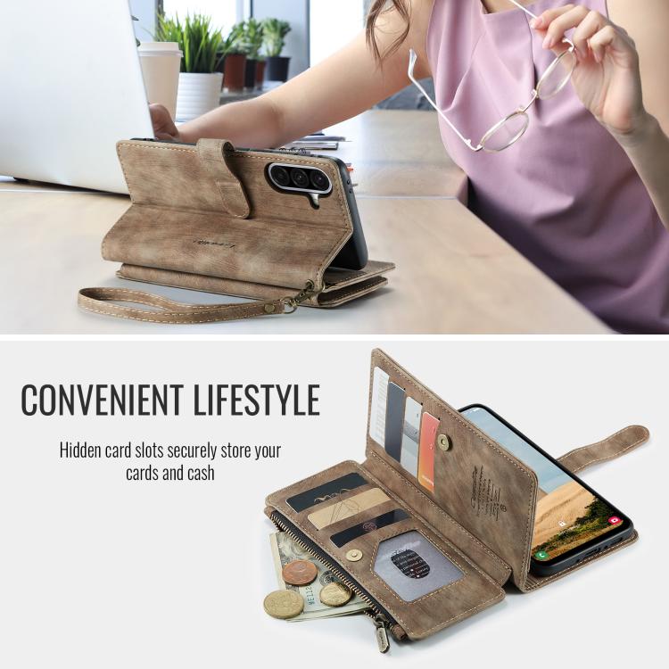 For Samsung Galaxy A36 CaseMe C30 Card Slots Zipper Wallet Leather Phone Case(Brown) - Galaxy Phone Cases by CaseMe | Online Shopping UK | buy2fix