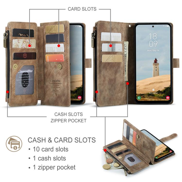 For Samsung Galaxy A56 CaseMe C30 Card Slots Zipper Wallet Leather Phone Case(Brown) - Galaxy Phone Cases by CaseMe | Online Shopping UK | buy2fix