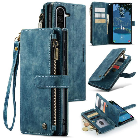 For Galaxy A56 CaseMe C30 Card Slots Zipper Wallet Leather Phone Case(Blue)