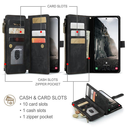 For Samsung Galaxy A56 CaseMe C30 Card Slots Zipper Wallet Leather Phone Case(Black) - Galaxy Phone Cases by CaseMe | Online Shopping UK | buy2fix