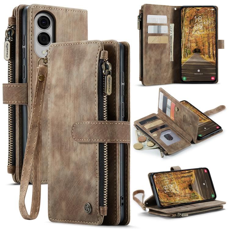 For Samsung Galaxy S25 Edge 5G CaseMe C30 Card Slots Zipper Wallet Leather Phone Case(Brown) - Galaxy Phone Cases by CaseMe | Online Shopping UK | buy2fix