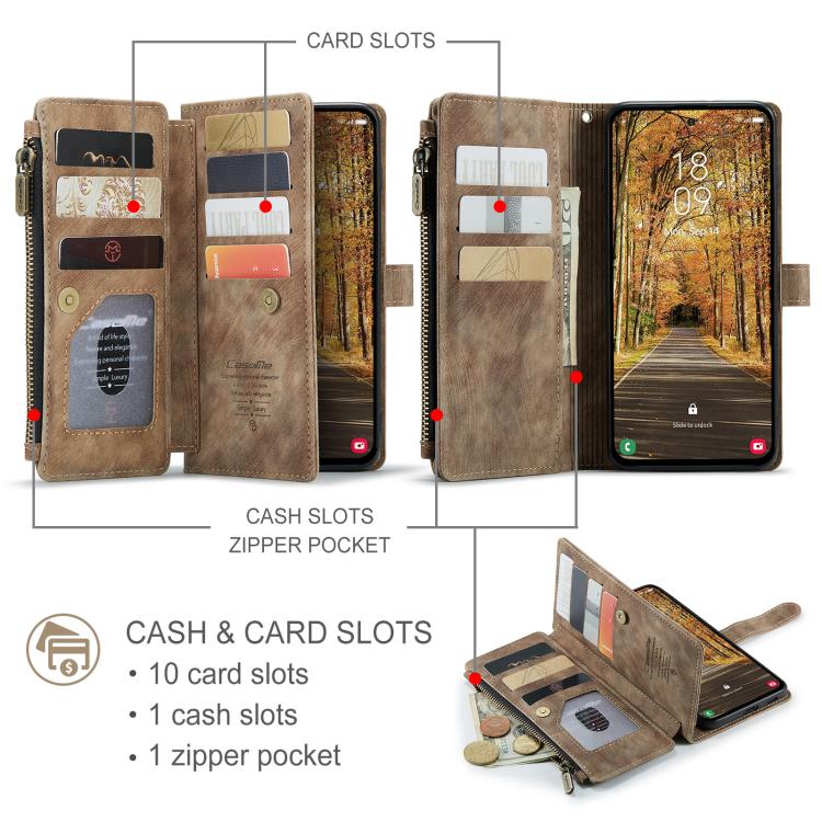 For Samsung Galaxy S25 Edge 5G CaseMe C30 Card Slots Zipper Wallet Leather Phone Case(Brown) - Galaxy Phone Cases by CaseMe | Online Shopping UK | buy2fix