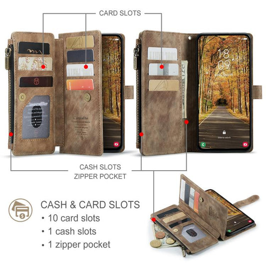 For Samsung Galaxy S25 Edge 5G CaseMe C30 Card Slots Zipper Wallet Leather Phone Case(Brown) - Galaxy Phone Cases by CaseMe | Online Shopping UK | buy2fix