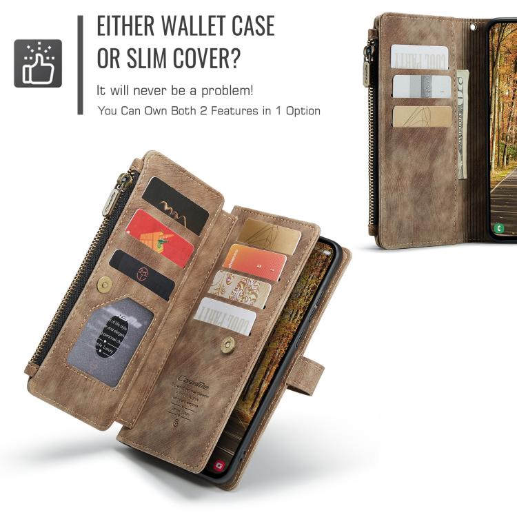 For Samsung Galaxy S25 Edge 5G CaseMe C30 Card Slots Zipper Wallet Leather Phone Case(Brown) - Galaxy Phone Cases by CaseMe | Online Shopping UK | buy2fix