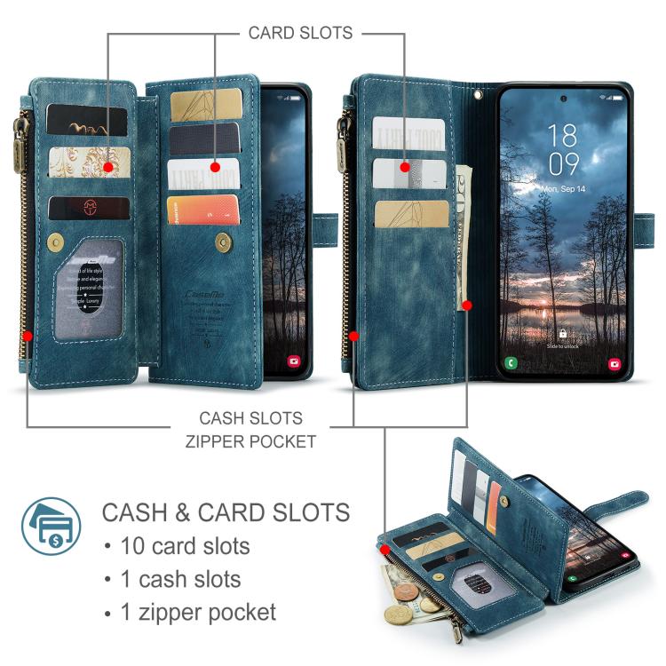 For Samsung Galaxy S25 Edge 5G CaseMe C30 Card Slots Zipper Wallet Leather Phone Case(Blue) - Galaxy Phone Cases by CaseMe | Online Shopping UK | buy2fix