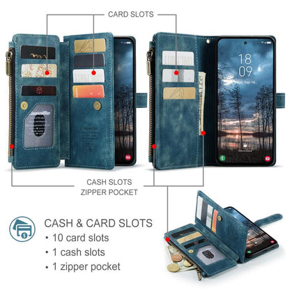 For Samsung Galaxy S25 Edge 5G CaseMe C30 Card Slots Zipper Wallet Leather Phone Case(Blue) - Galaxy Phone Cases by CaseMe | Online Shopping UK | buy2fix