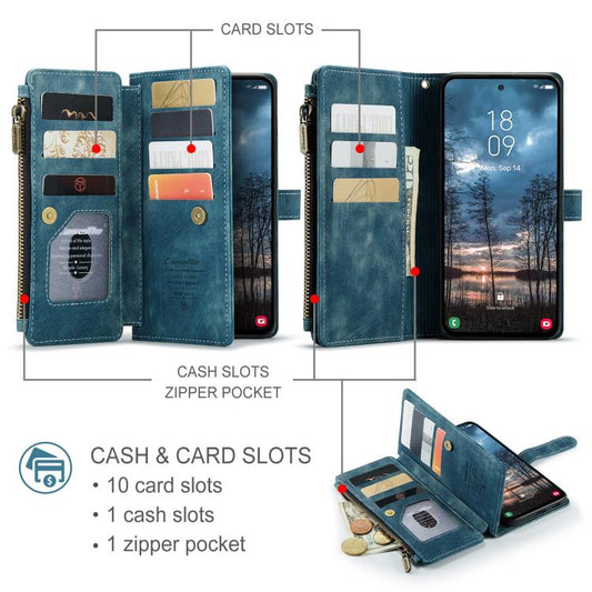 For Samsung Galaxy S25 Edge 5G CaseMe C30 Card Slots Zipper Wallet Leather Phone Case(Blue) - Galaxy Phone Cases by CaseMe | Online Shopping UK | buy2fix