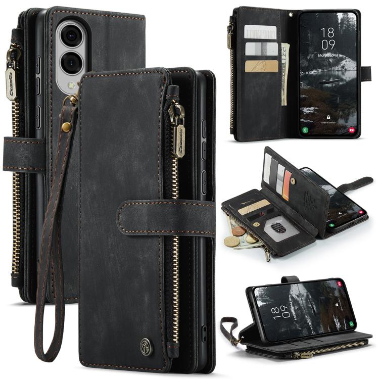 For Samsung Galaxy S25 Edge 5G CaseMe C30 Card Slots Zipper Wallet Leather Phone Case(Black) - Galaxy Phone Cases by CaseMe | Online Shopping UK | buy2fix