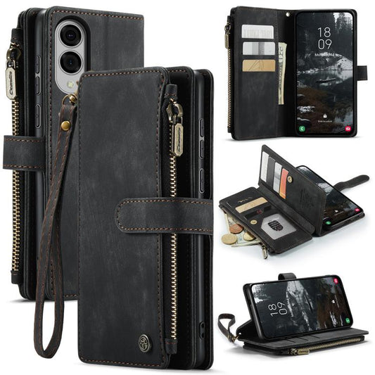 For Samsung Galaxy S25 Edge 5G CaseMe C30 Card Slots Zipper Wallet Leather Phone Case(Black) - Galaxy Phone Cases by CaseMe | Online Shopping UK | buy2fix