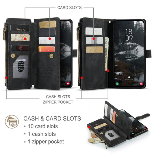 For Samsung Galaxy S25 Edge 5G CaseMe C30 Card Slots Zipper Wallet Leather Phone Case(Black) - Galaxy Phone Cases by CaseMe | Online Shopping UK | buy2fix