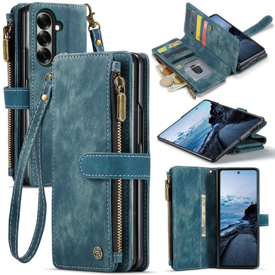 For Galaxy Z Fold7  CaseMe C30 Card Slots Zipper Wallet Leather Phone Case(Blue)