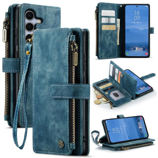 For Galaxy S25 FE 5G CaseMe C30 Card Slots Zipper Wallet Leather Phone Case(Blue)