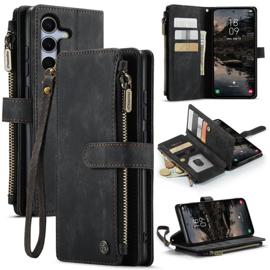 For Galaxy S25 FE 5G CaseMe C30 Card Slots Zipper Wallet Leather Phone Case(Black)
