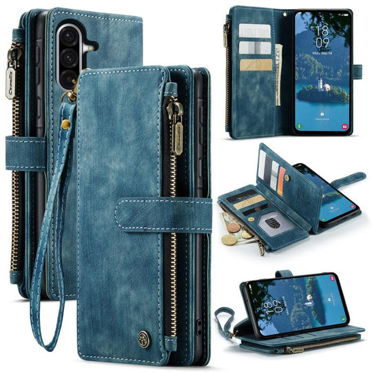 For Galaxy A17 4G CaseMe C30 Card Slots Zipper Wallet Leather Phone Case(Blue)