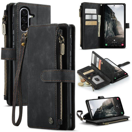 For Galaxy A17 4G CaseMe C30 Card Slots Zipper Wallet Leather Phone Case(Black)