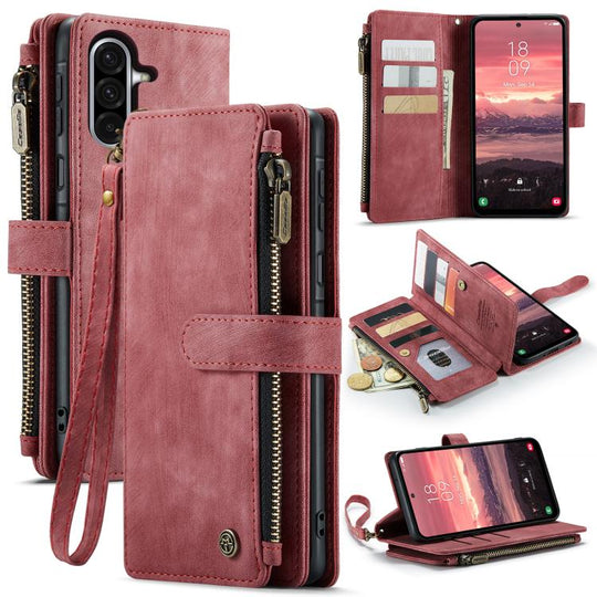 For Galaxy A17 4G CaseMe C30 Card Slots Zipper Wallet Leather Phone Case(Red)